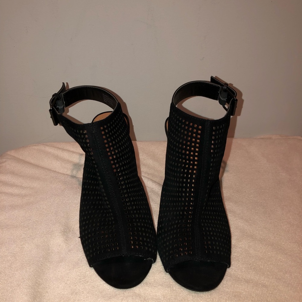 Black Tahari suede open toe/open heel booties